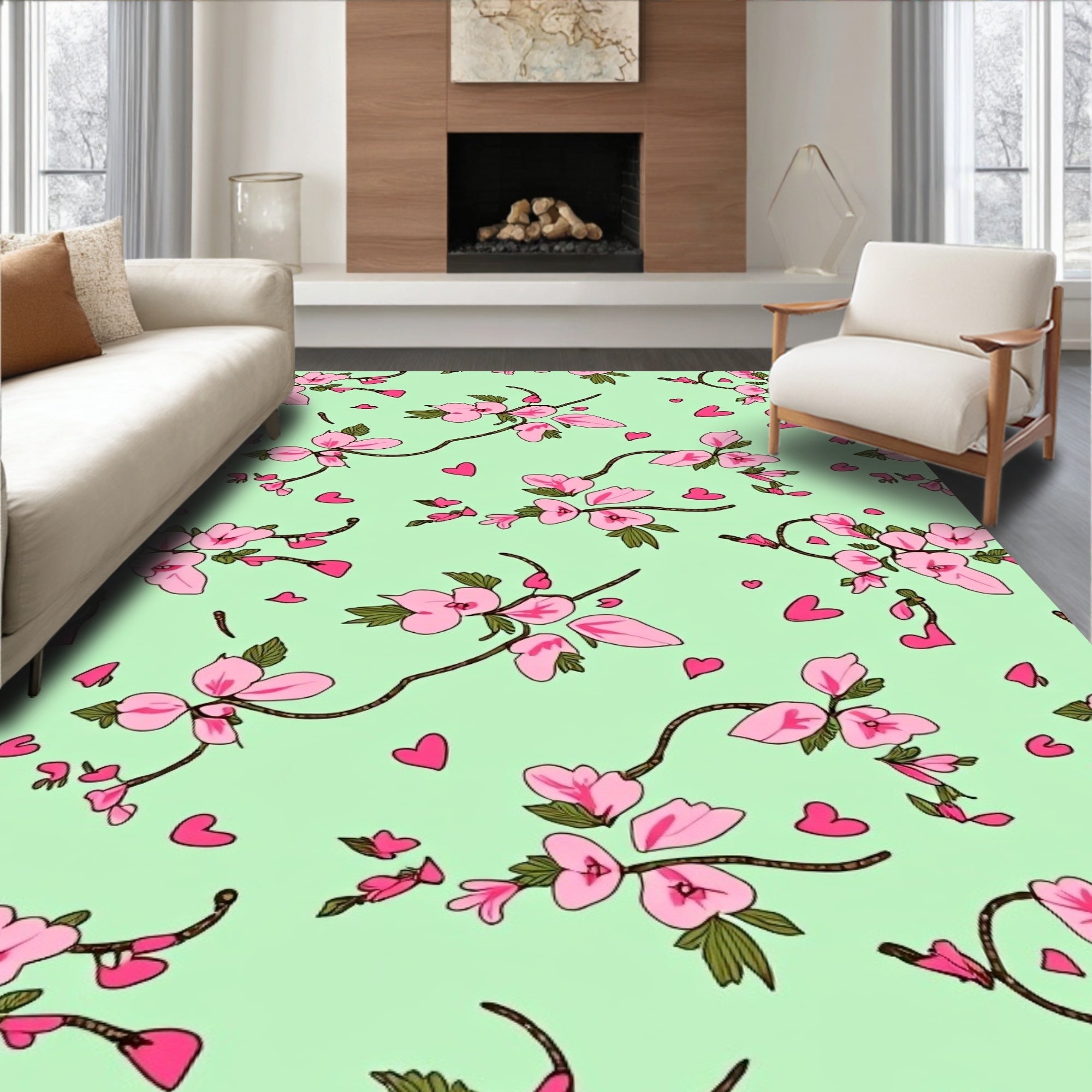 Blooming Branches Hearts Design Rug