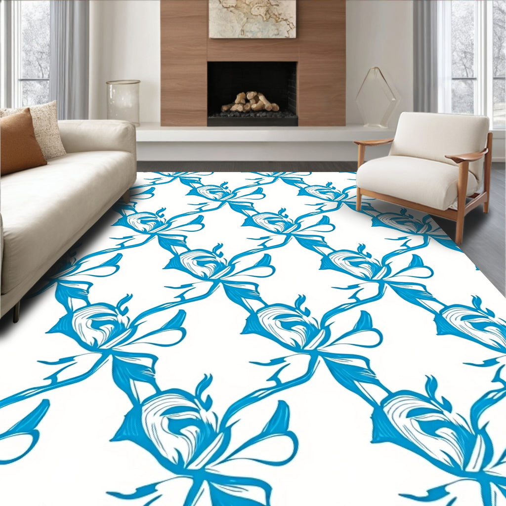 Dynamic Blue Abstract Floral Pattern Rug