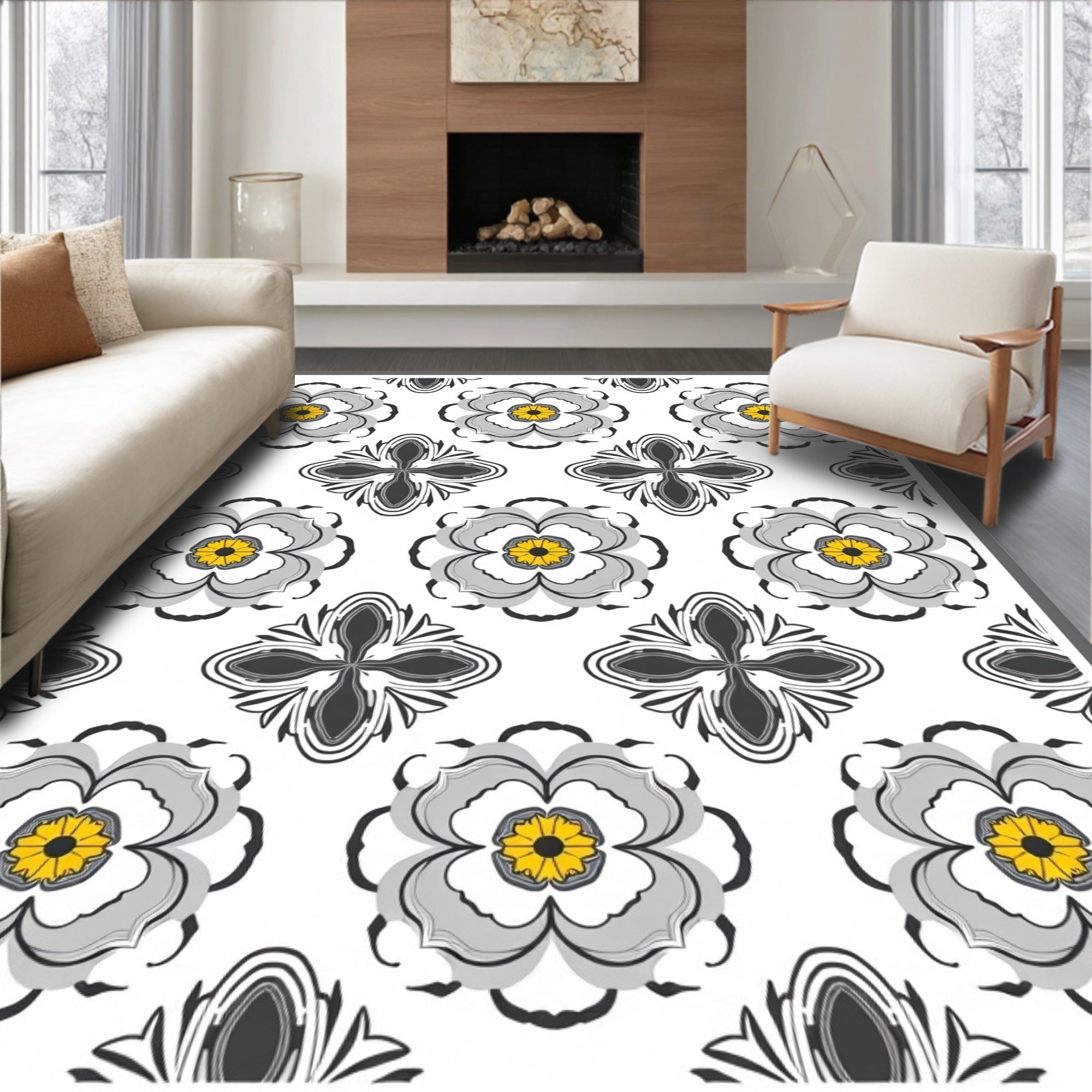 Floral Pattern With Yellow Accents Rug