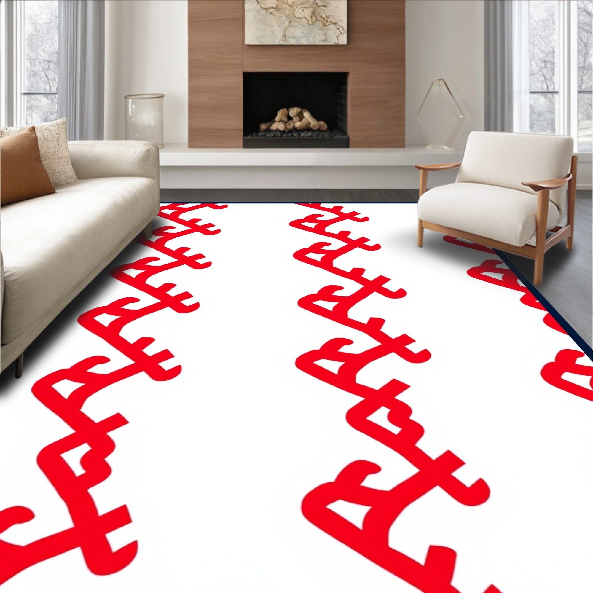 Red Zigzag Vertical Pattern Rug