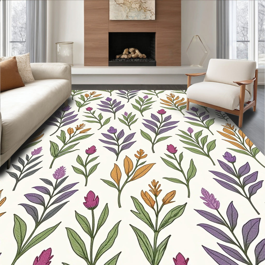 Delicate Floral Leaf Pattern Rug