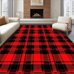Bold Red Black Plaid Pattern Rug