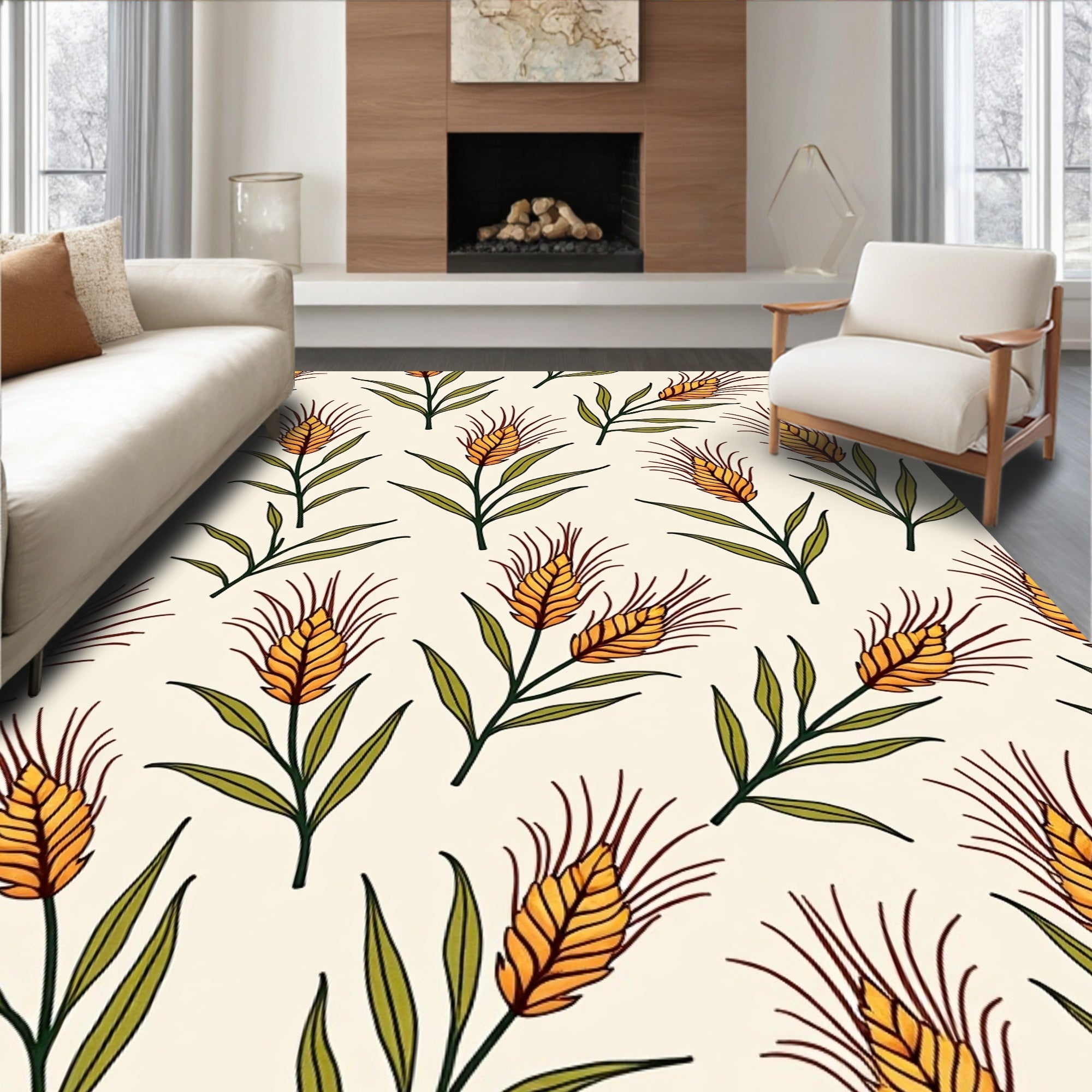 Golden Wheat Stalk Pattern Design Rug