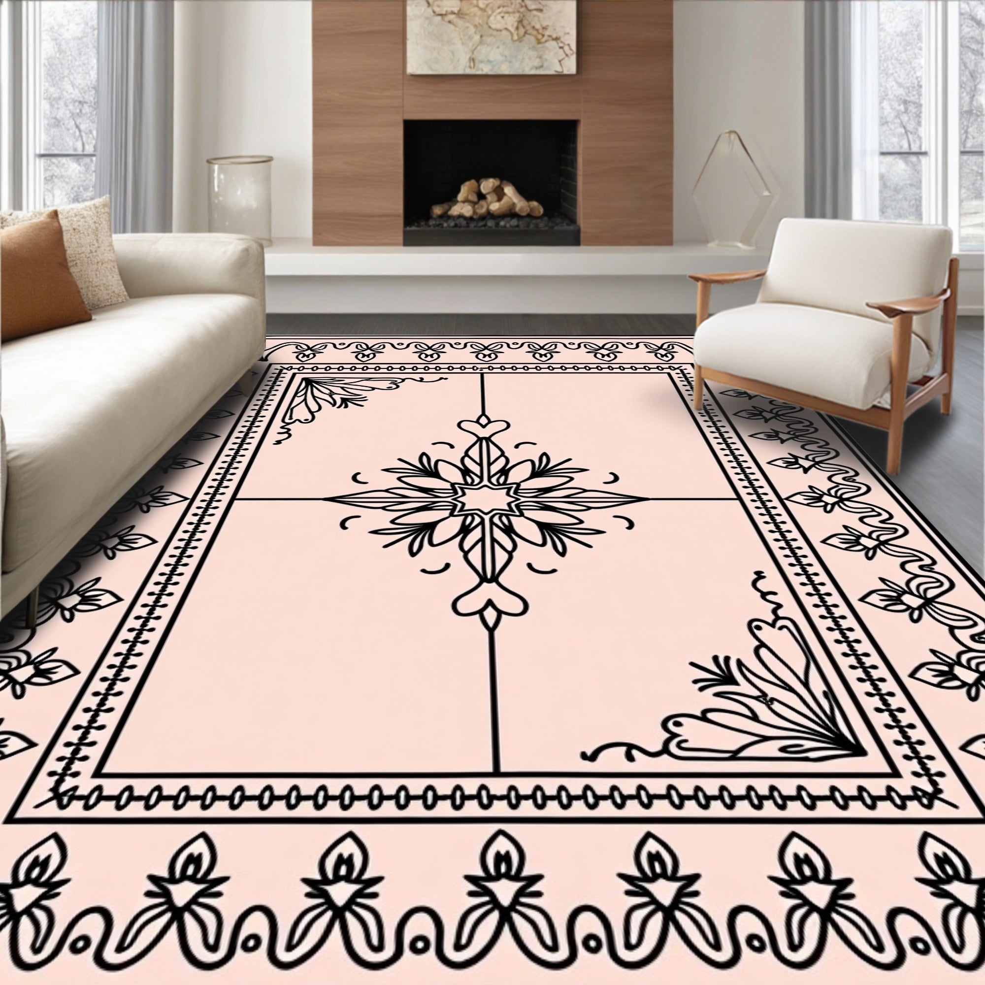 Delicate Floral Heart Pattern Rug