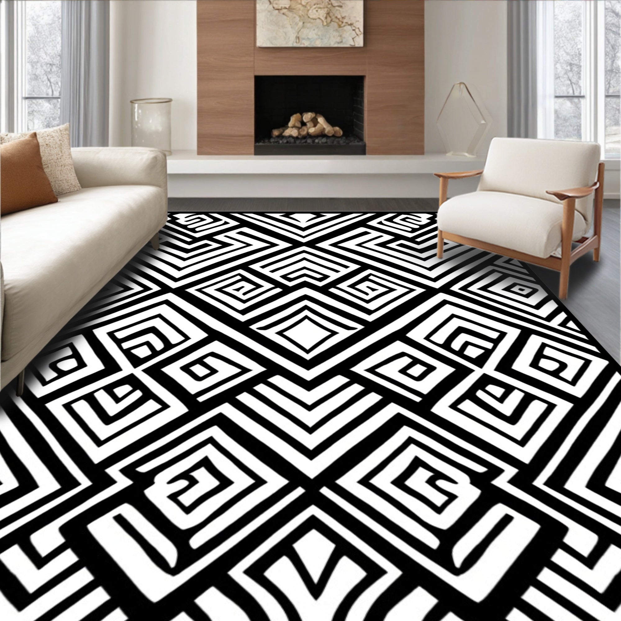 Bold Geometric Maze Pattern Rug