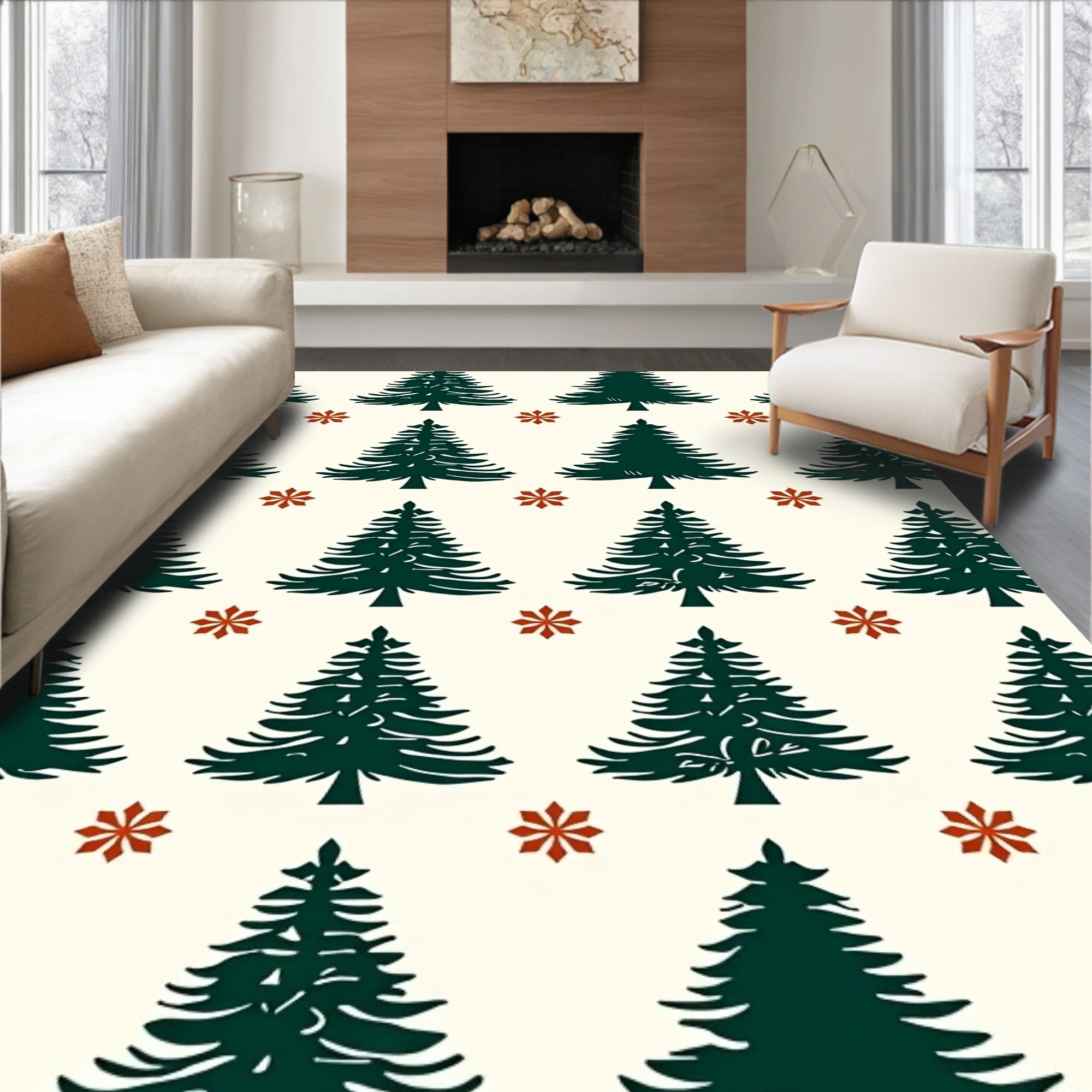 Forest Pine Snowflake Pattern Rug