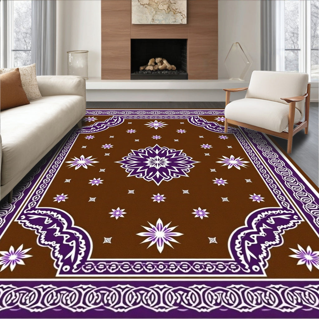 Intricate Floral Paisley Brown Purple Rug