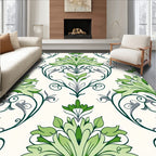 Elegant Green Floral Damask Pattern Rug