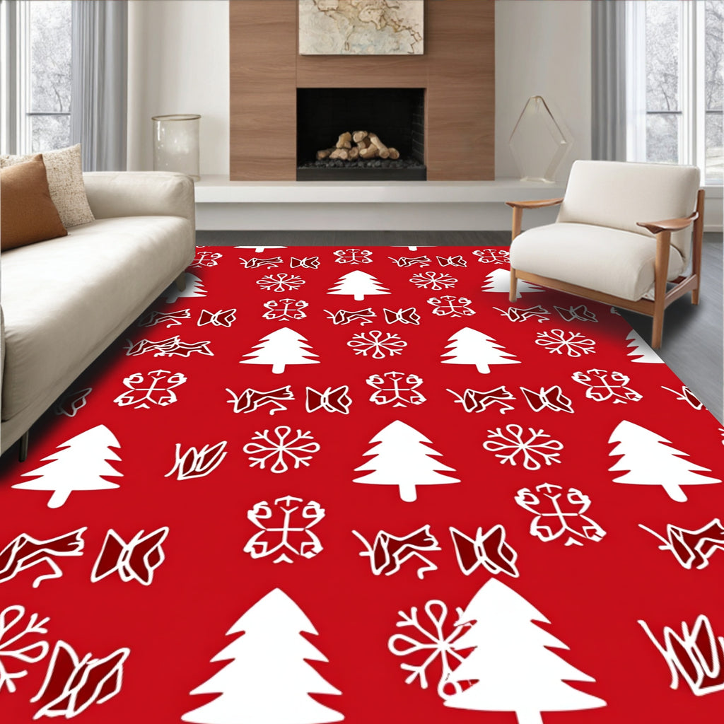 Festive Winter Tree Snowflake Pattern Rug