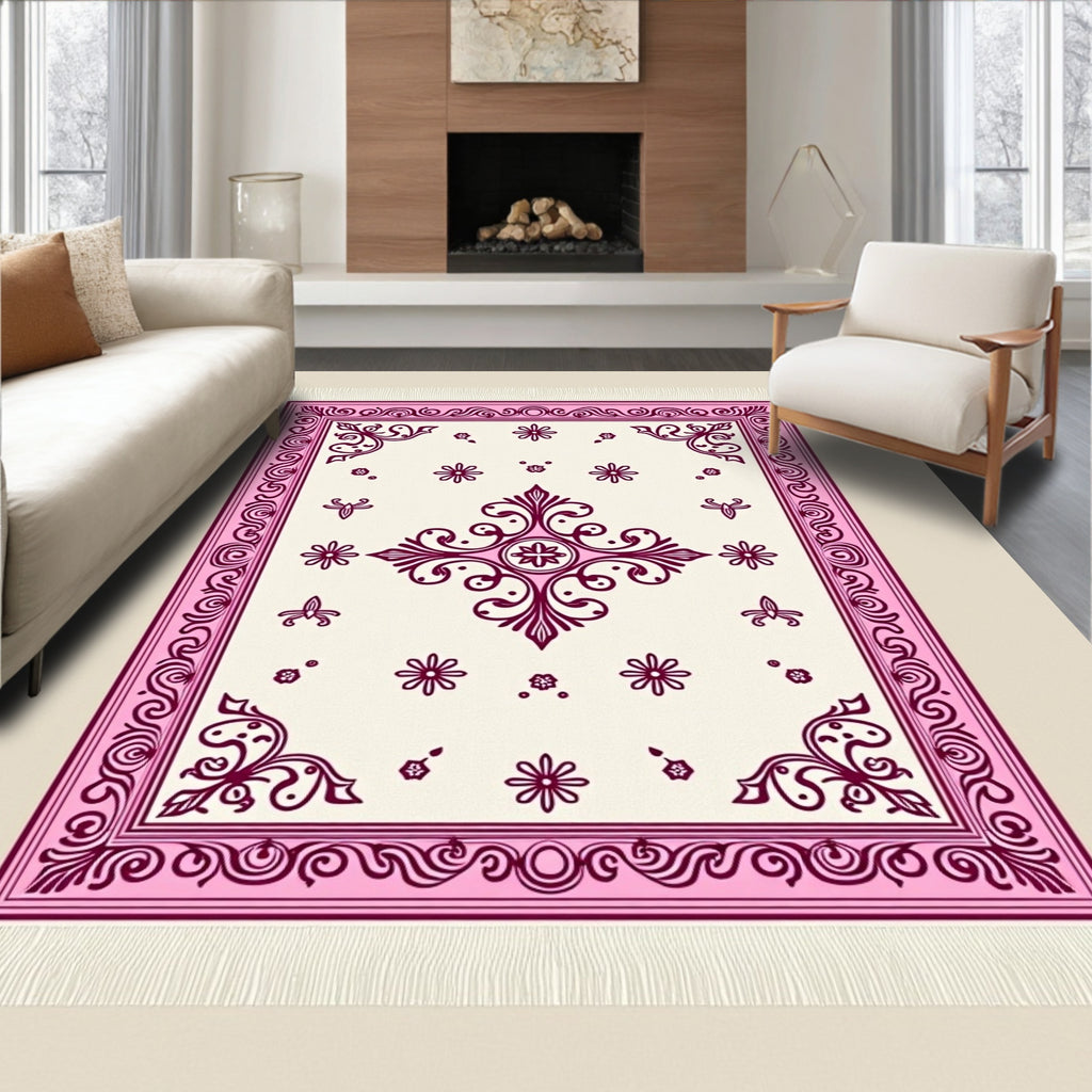 Ornate Crimson Floral Border Rug