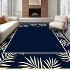 Navy Cream Tropical Leaf Border Rug