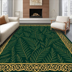 Green Gold Leaf Pattern Border Rug