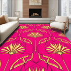 Vibrant Pink Golden Fan Pattern Design Rug