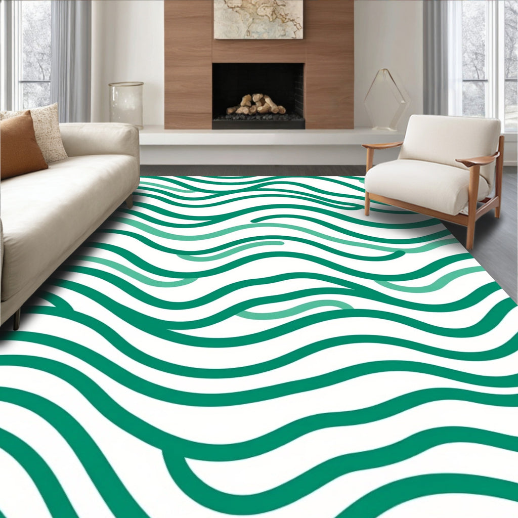 Teal Wave Pattern Rug