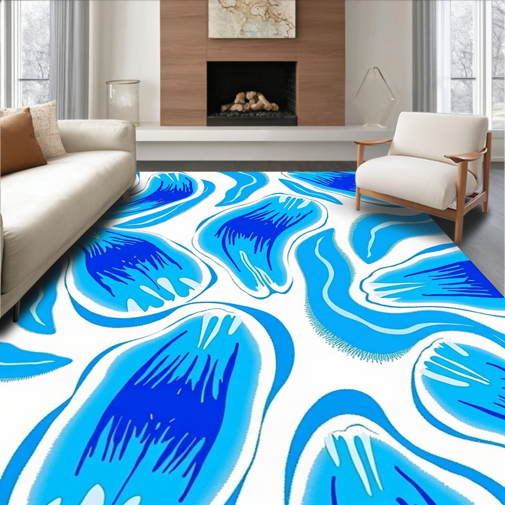 Fluid Blue Brush Stroke Pattern Rug