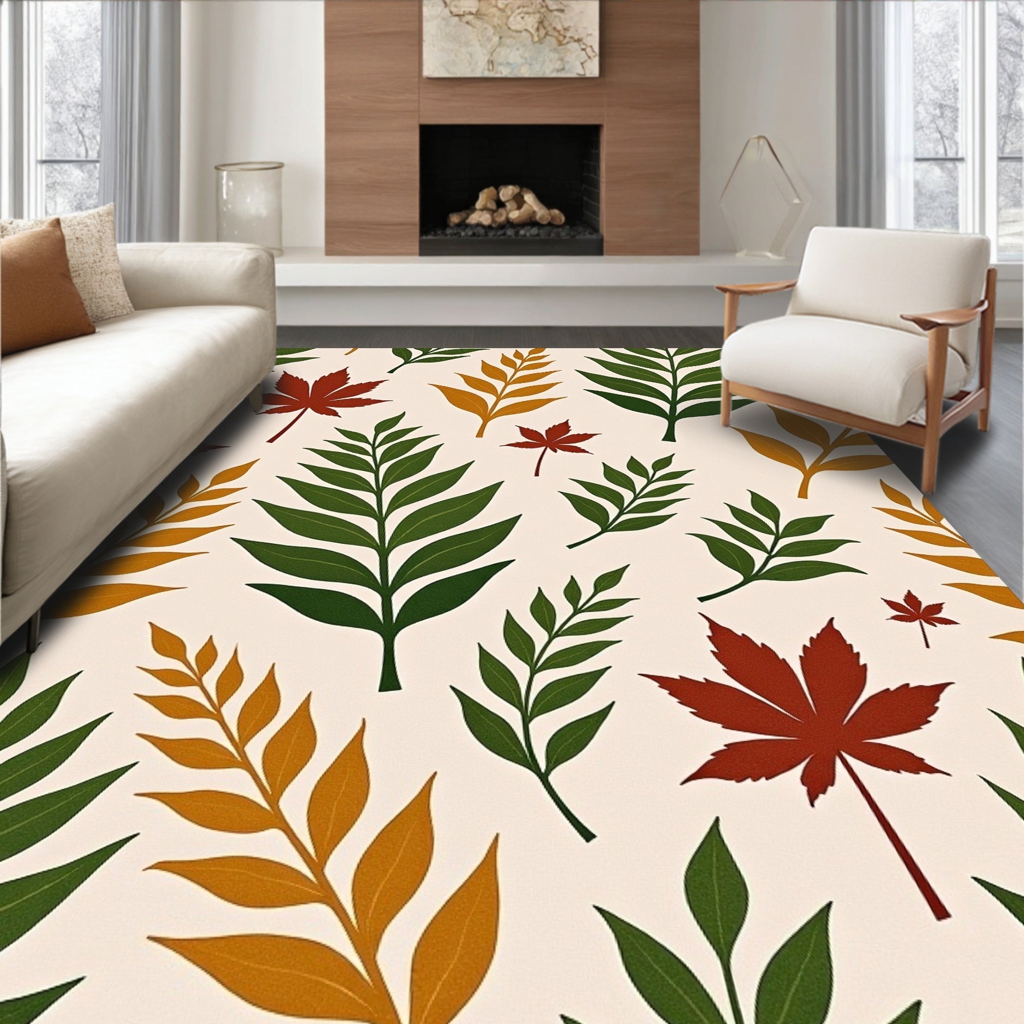 Autumn Leaf Patterned Design Rug
