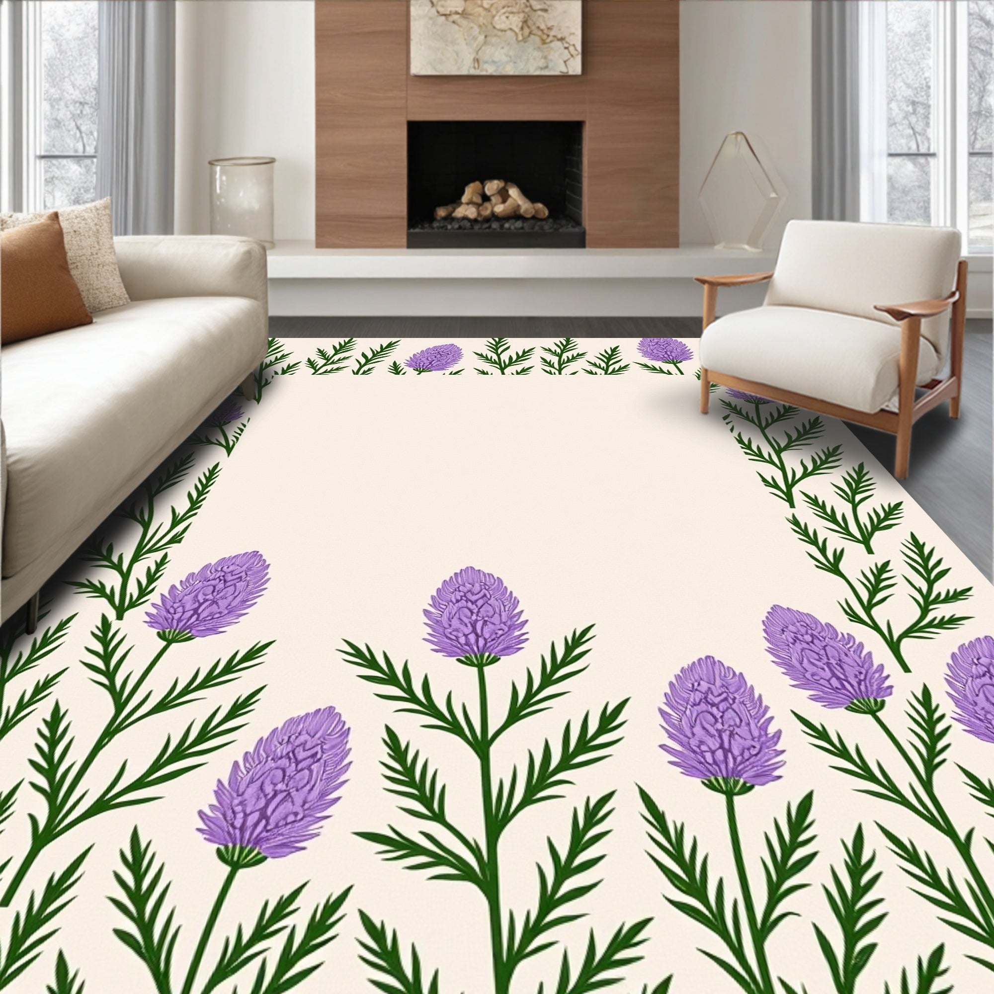 Purple Floral Border Design Rug