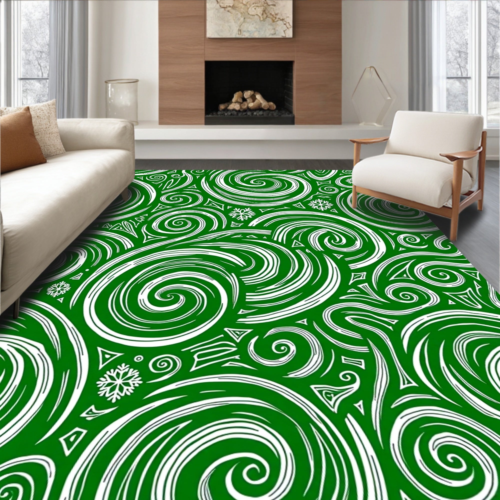 Emerald green abstract swirl snowflake Rug