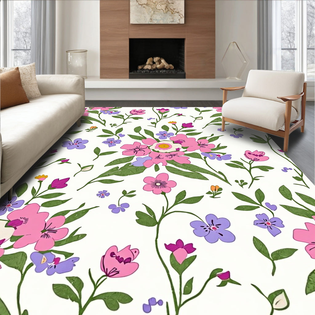 Vibrant Pink Purple Floral Pattern Rug