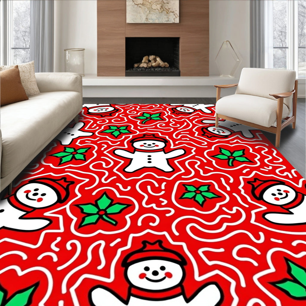 Cute Gingerbread Man Holly Pattern Rug