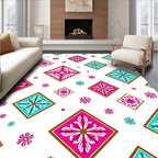 Pink Blue Geometric Tile Rug