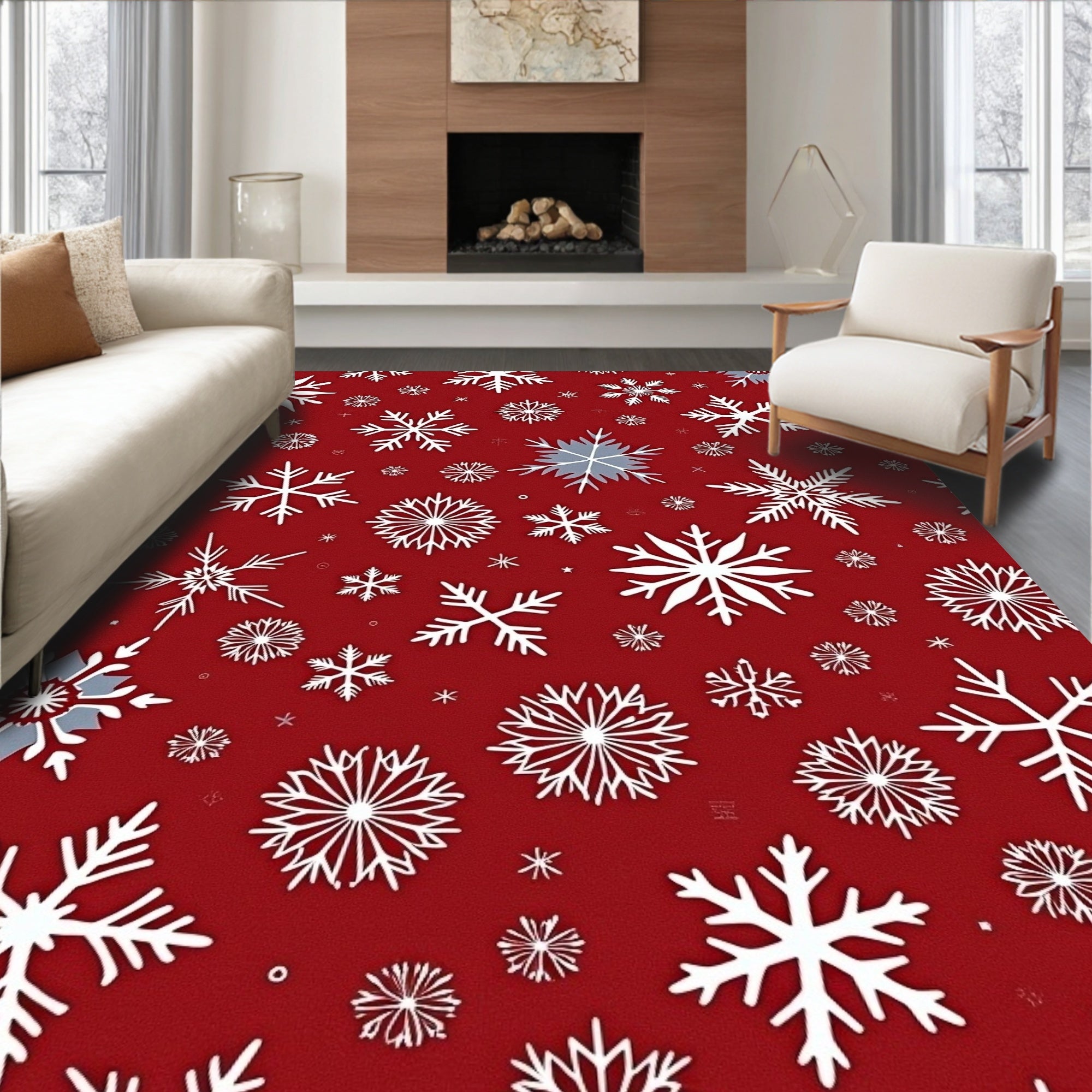 Red Snowflake Pattern Rug