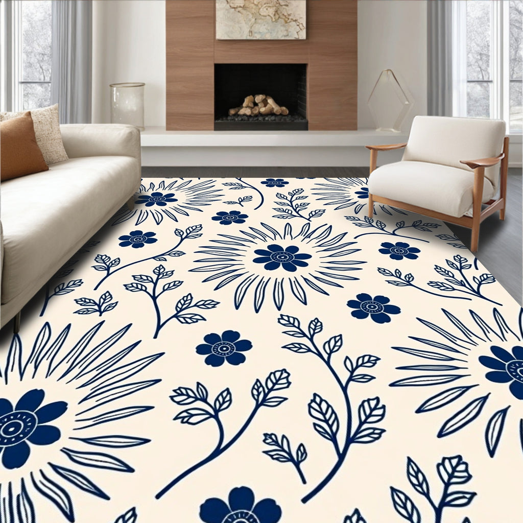 Folk Inspired Sunburst Floral Pattern Rug