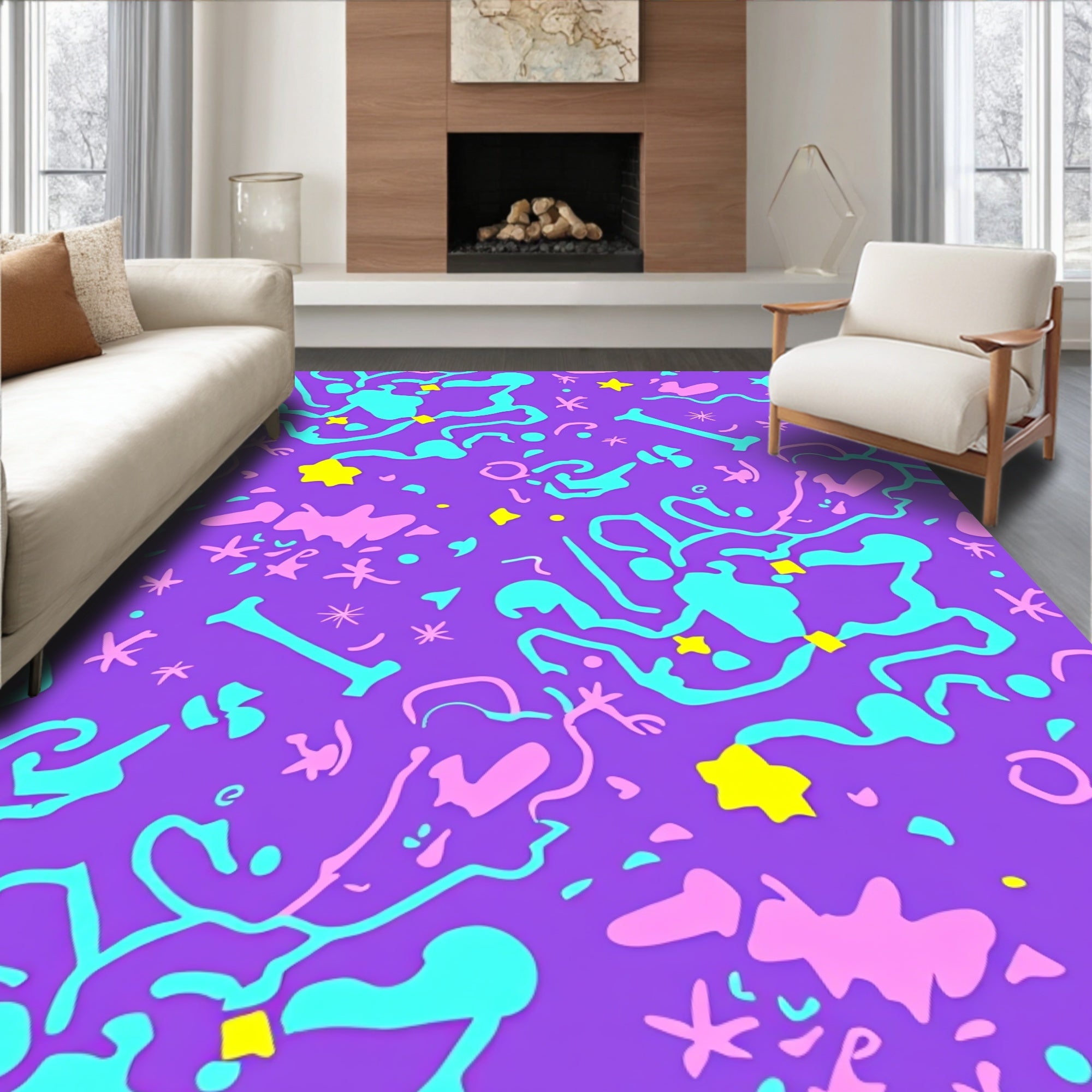 Playful Purple Splash Abstract Design Rug