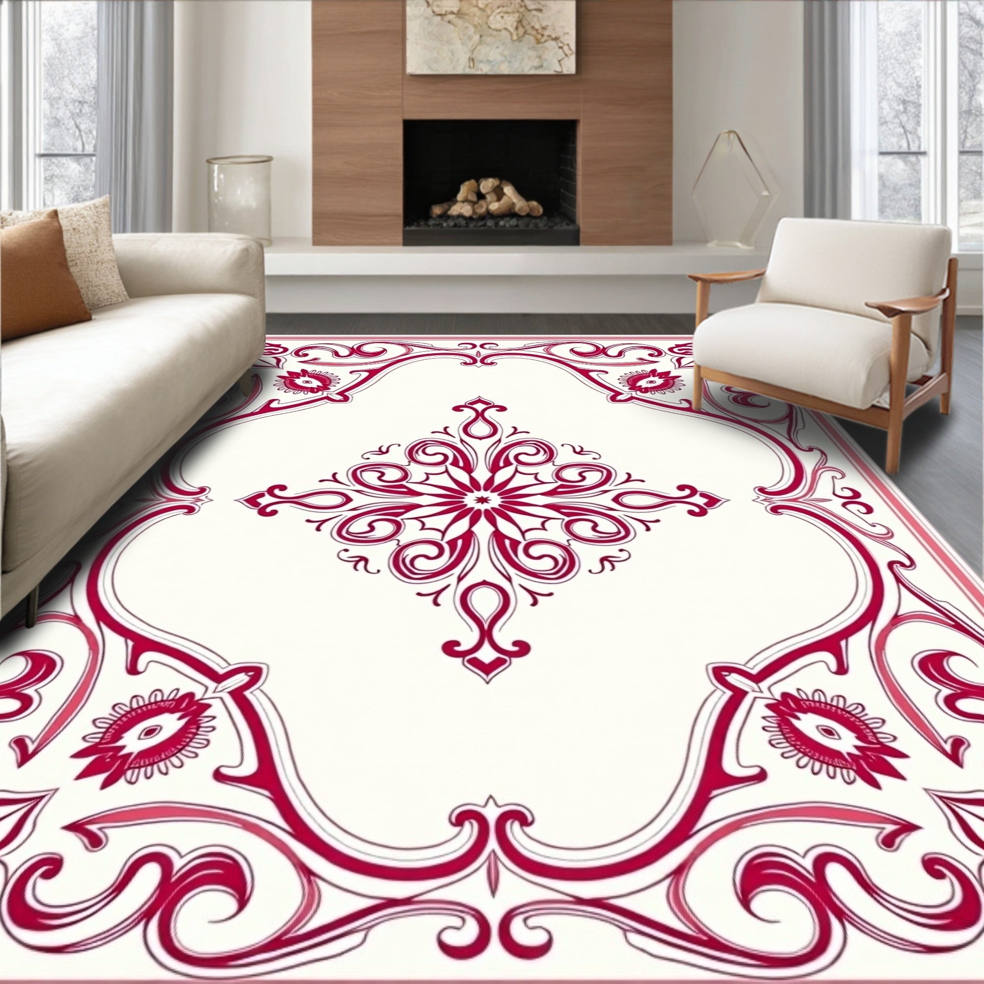 Ornate Floral Scarlet Pattern Rug