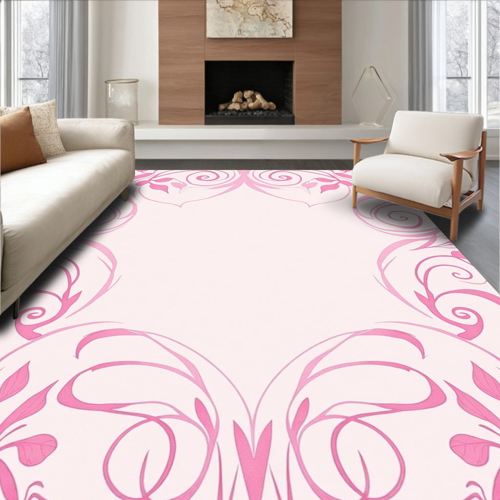 Pink Floral Swirls Design Rug