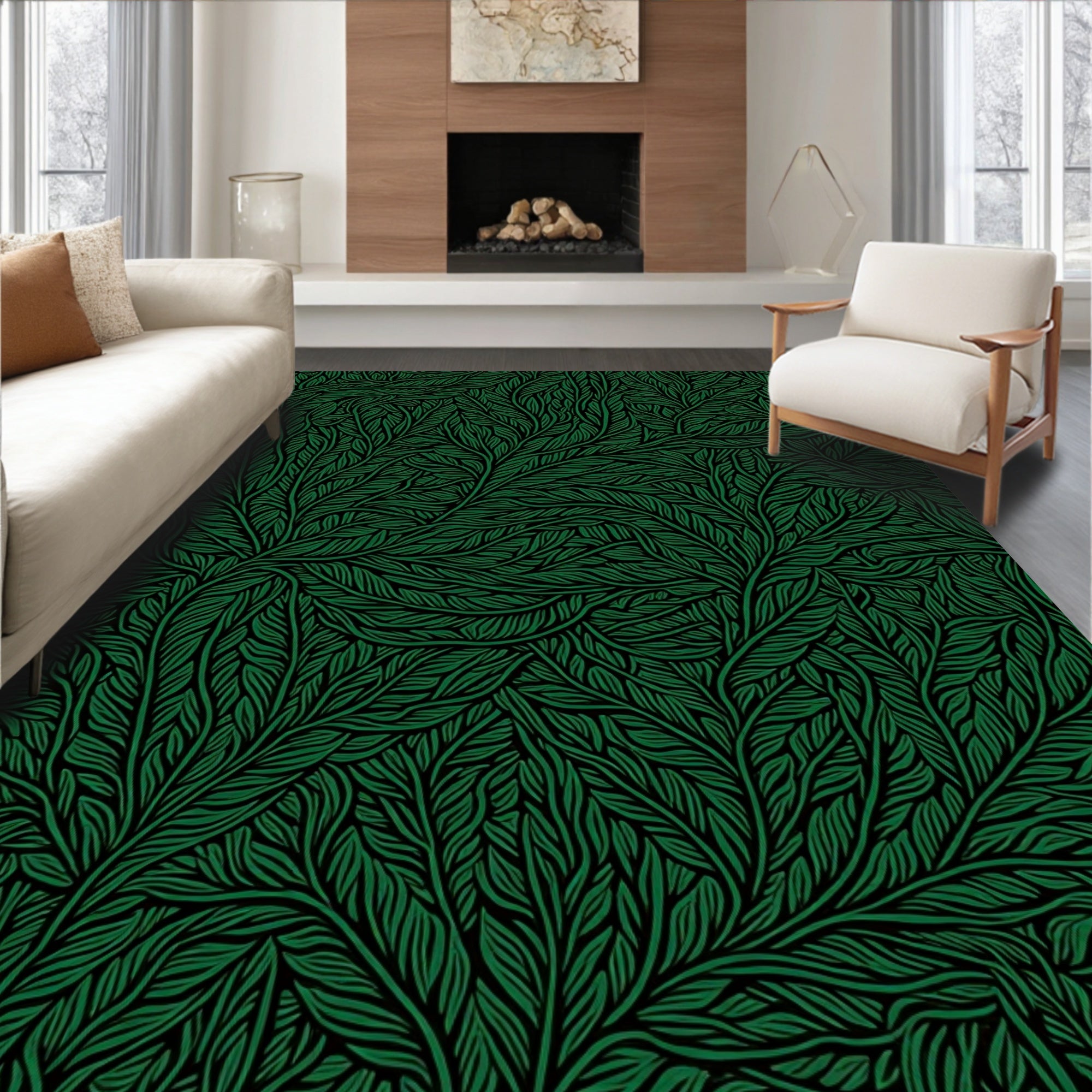 Deep Emerald Lush Foliage Organic Rug
