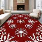 White Snowflake Patterned Red Rug