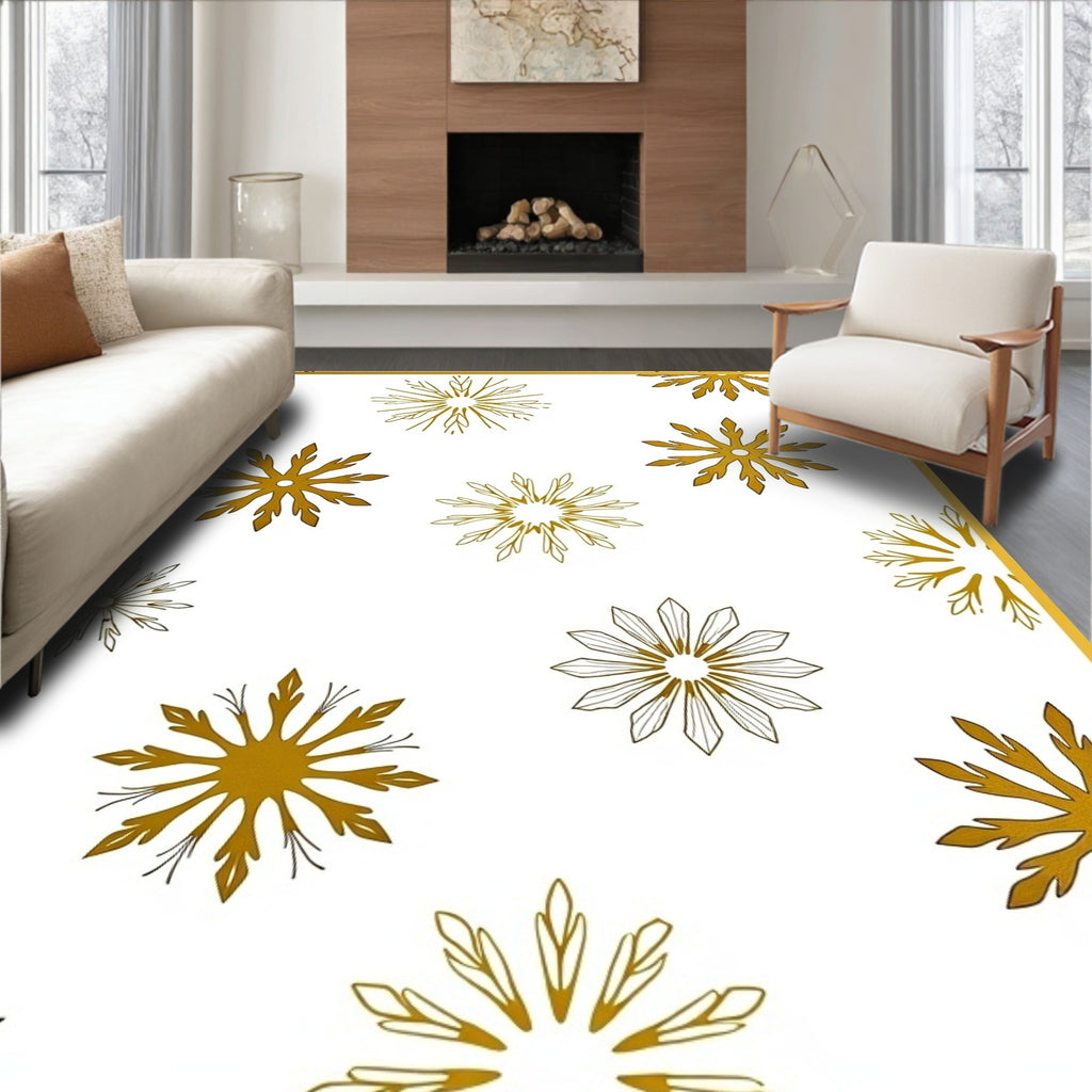 Golden Snowflake Patterned Glamour Rug