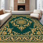 Emerald Green Golden Medallion Scroll Rug