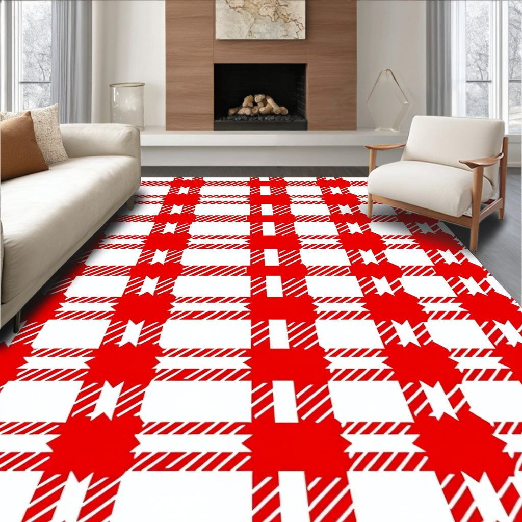 Red and White Classic Gingham Design Rug