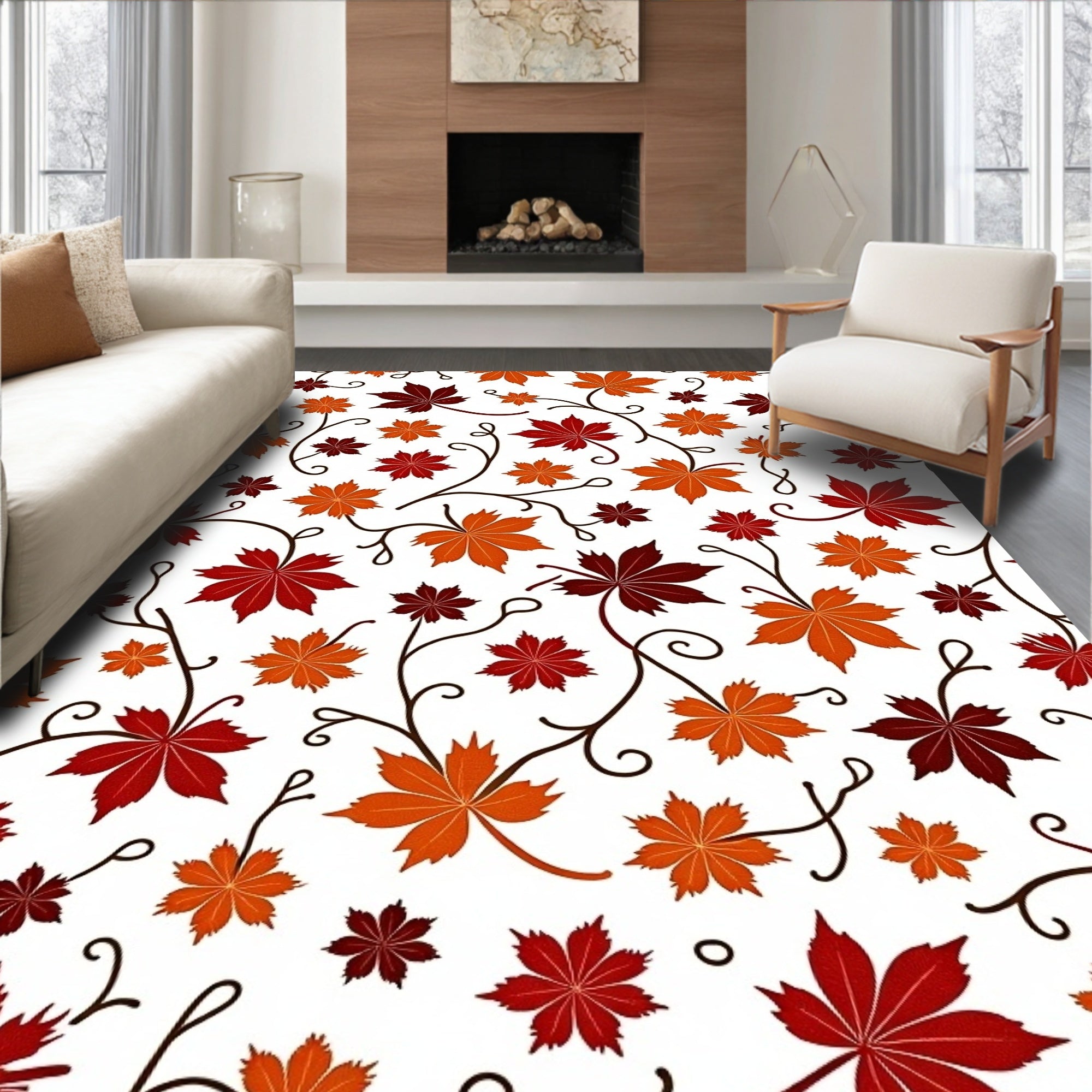Autumn Leaf Swirl Pattern Rug