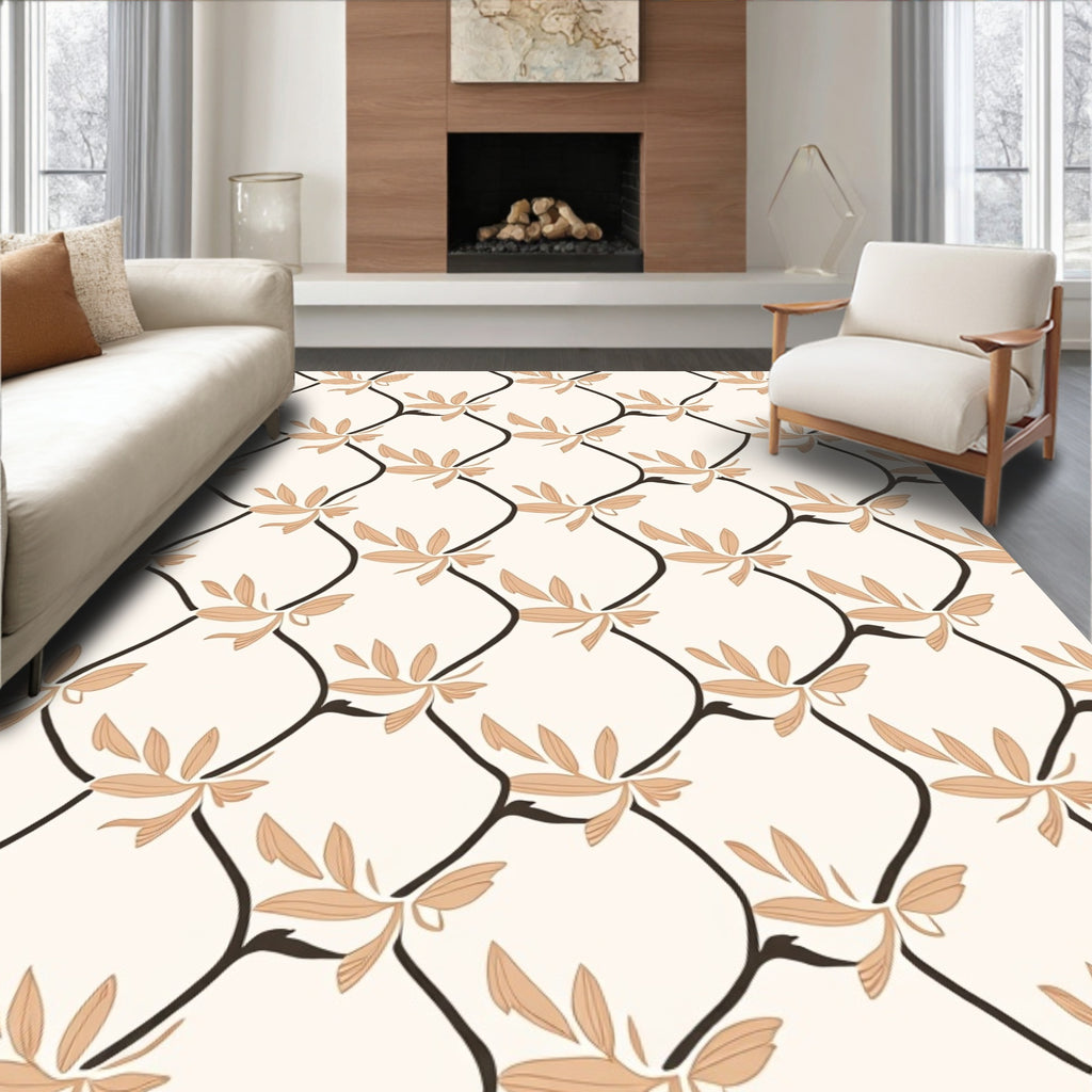 Tan Leaf Lattice Pattern Rug