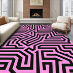 Bold Pink and Black Geometric Maze Rug