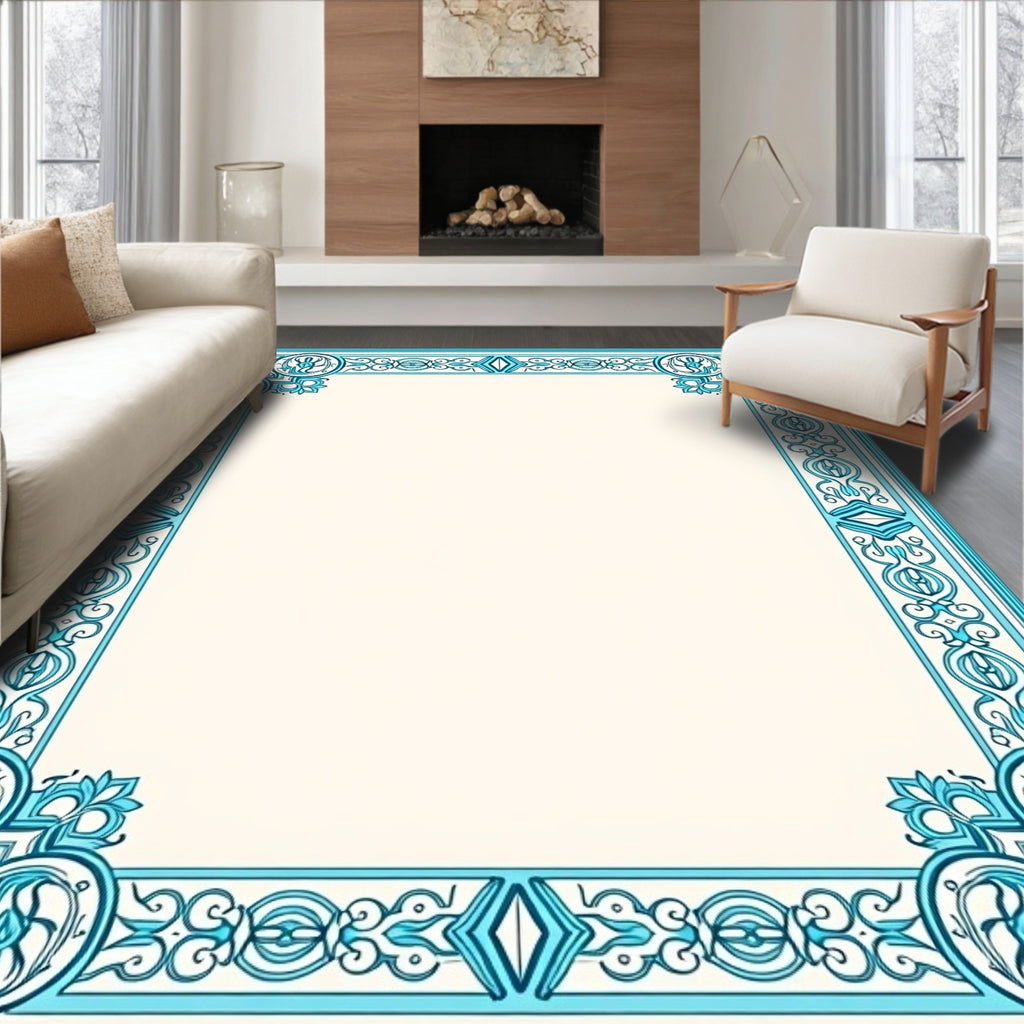 Oceanic Blue Antique Floral Border Rug