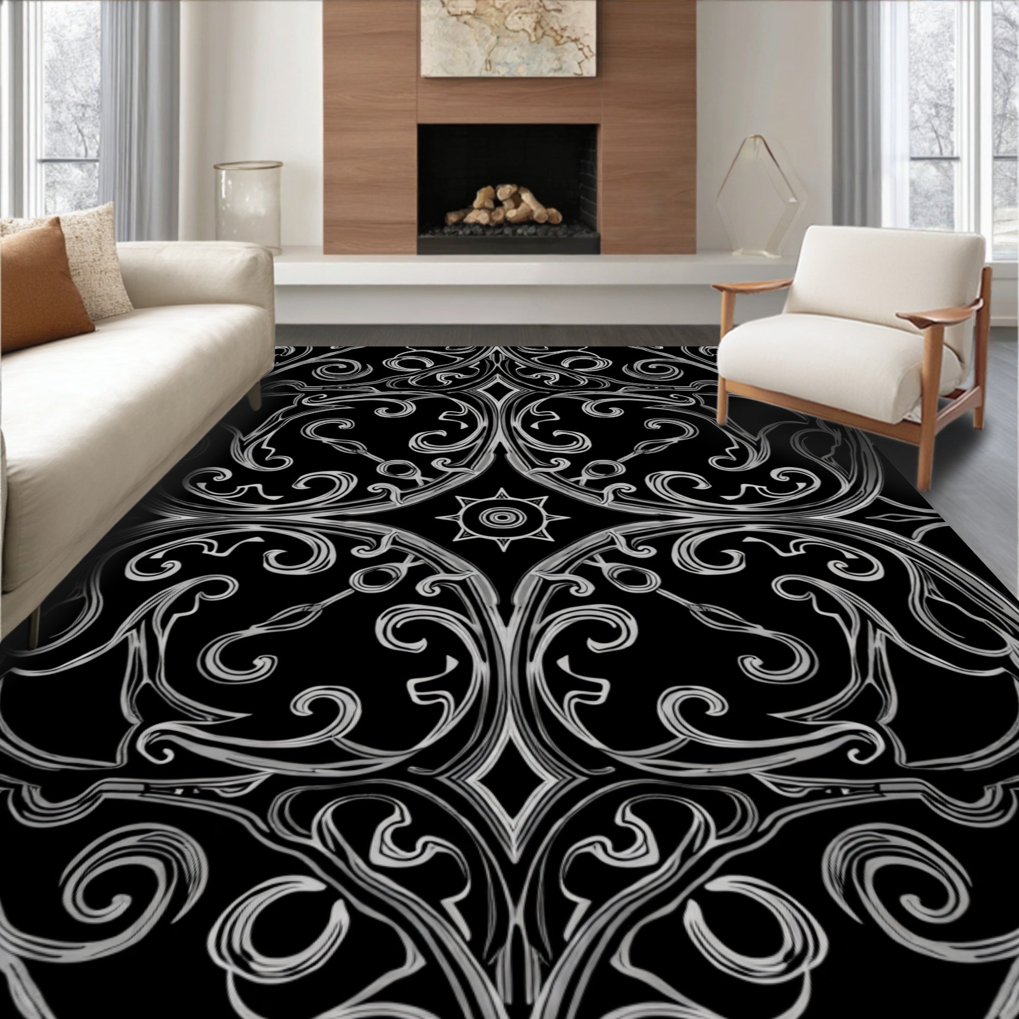 Ornate Swirls With Sunburst Pattern Rug