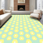 Modern Geometric Hexagonal Yellow Teal Rug
