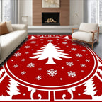Red White Pinecone Snowflake Border Design Rug