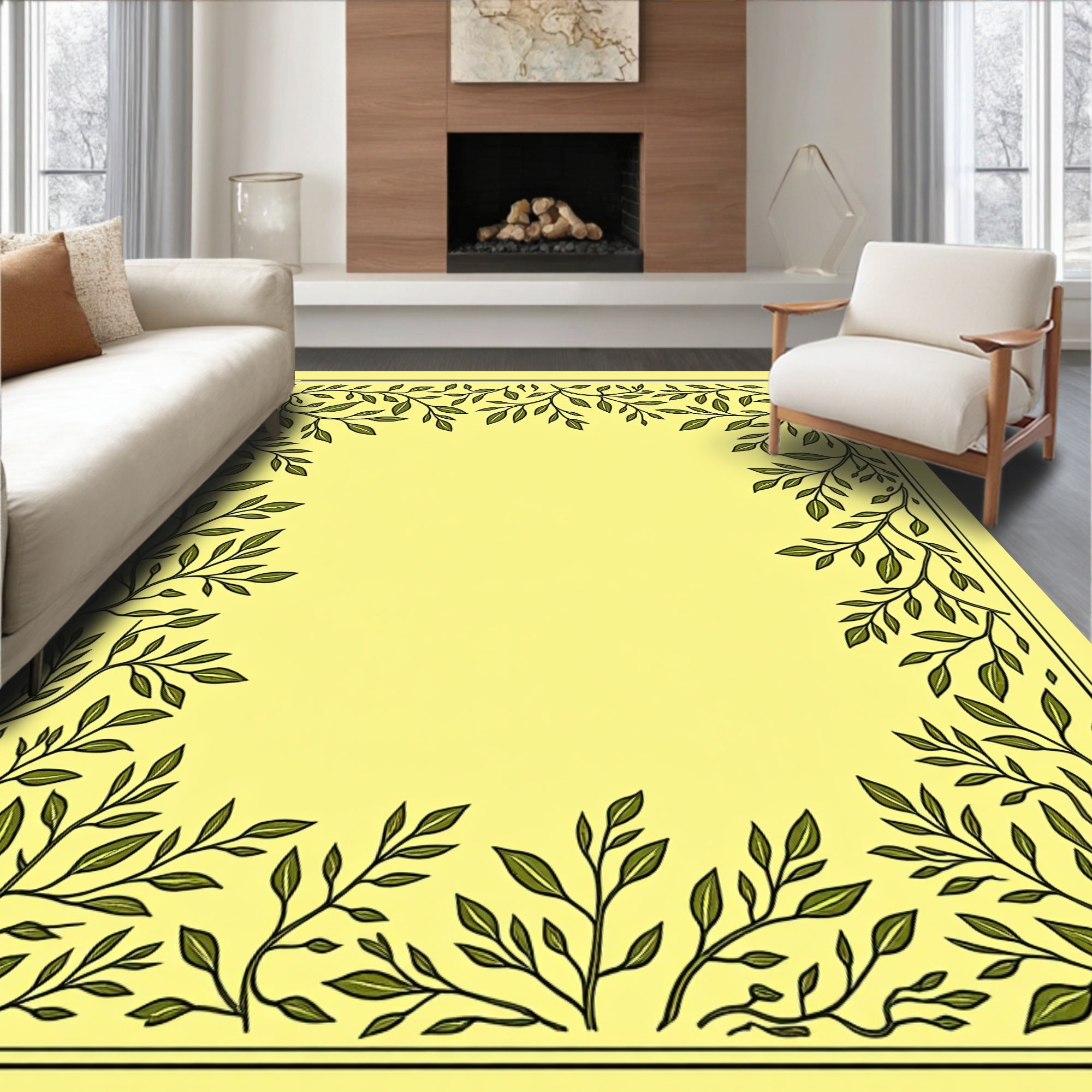 Green Leaf Vine Border Design Rug