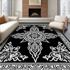 Symmetrical Floral Medallion Monochrome Design Rug
