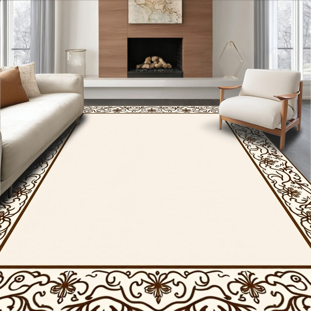 Ornate Floral Vine Classic Border Rug