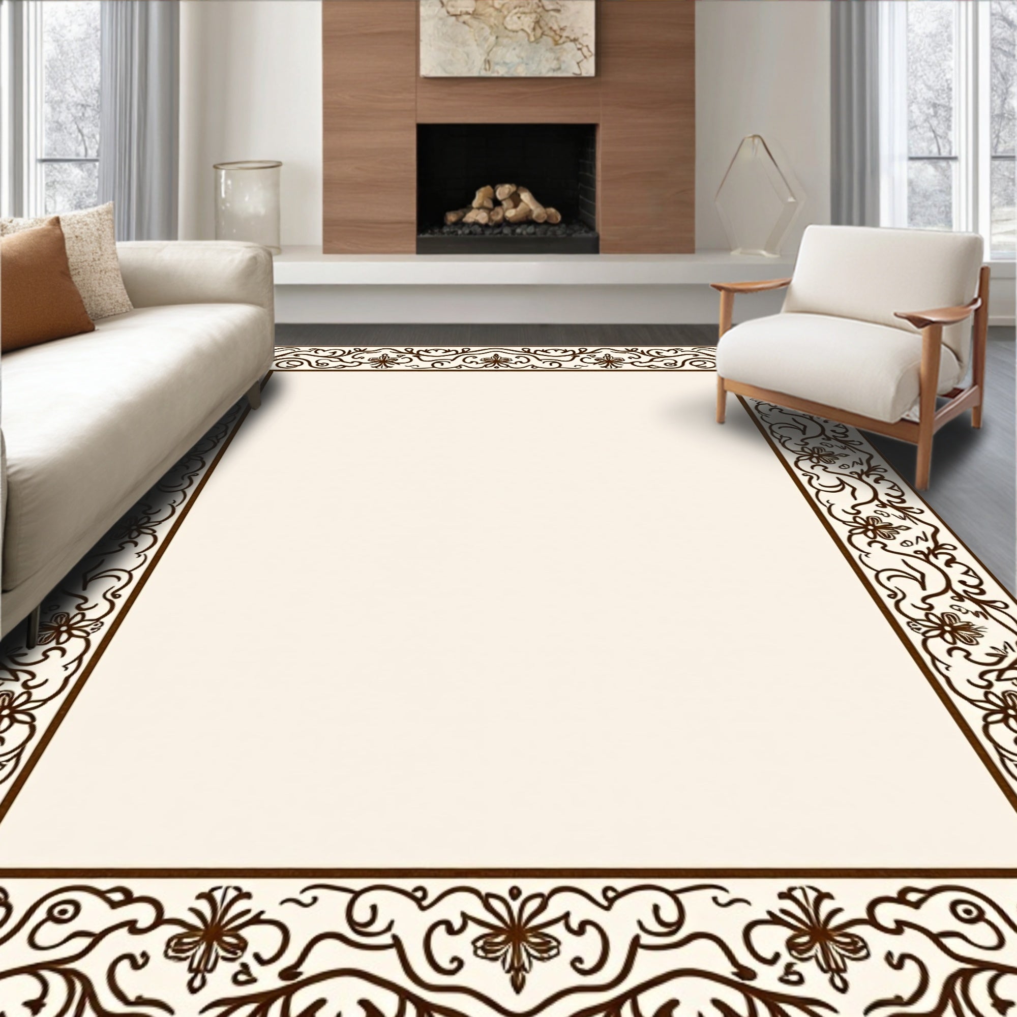 Ornate Floral Vine Classic Border Rug