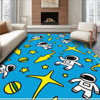 Blue Astronauts Flying Yellow Stars Rug