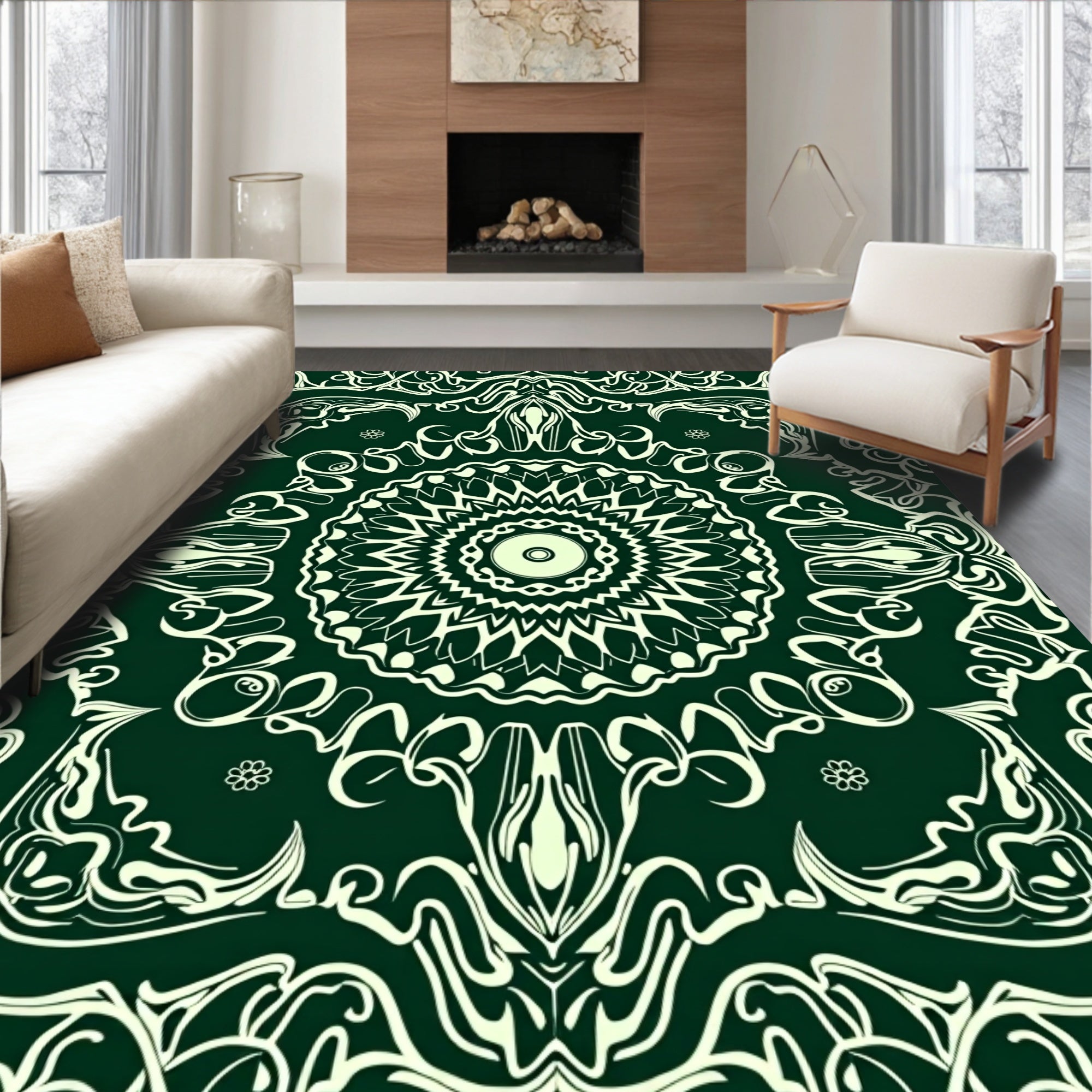 Intricate Floral Mandala Style Design Rug
