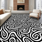 Black White Swirl And Triangle Pattern Rug