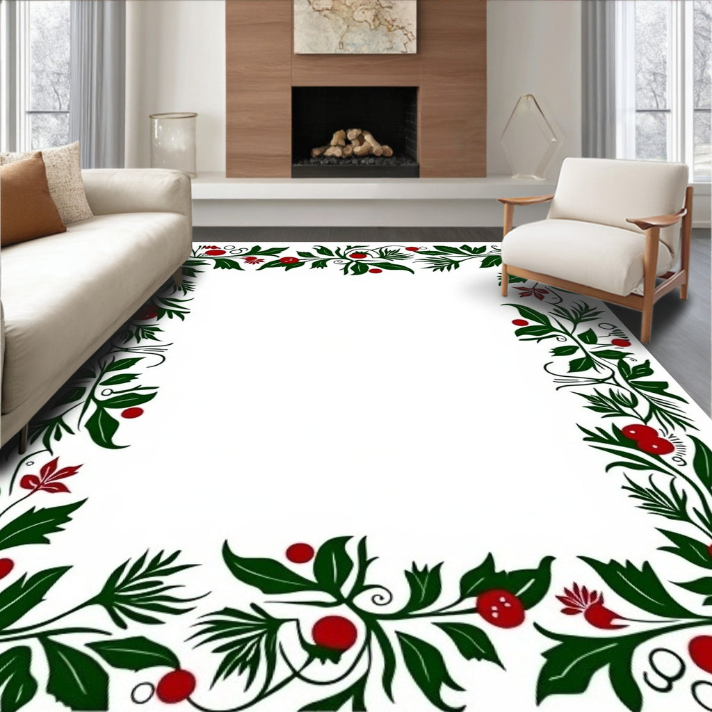 Botanical Red Berry Vine Pattern Rug